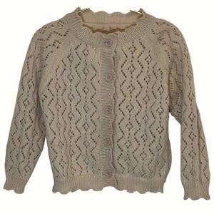 SHEIN Girls Beige Pointelle Knit Cardigan 5T Button Front Neutral